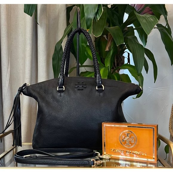 ♦️♦️ AUTHENTIC TORY BURCH BLACK MCGRAW DOME HANDBAG ♦️ - Picture 1 of 16